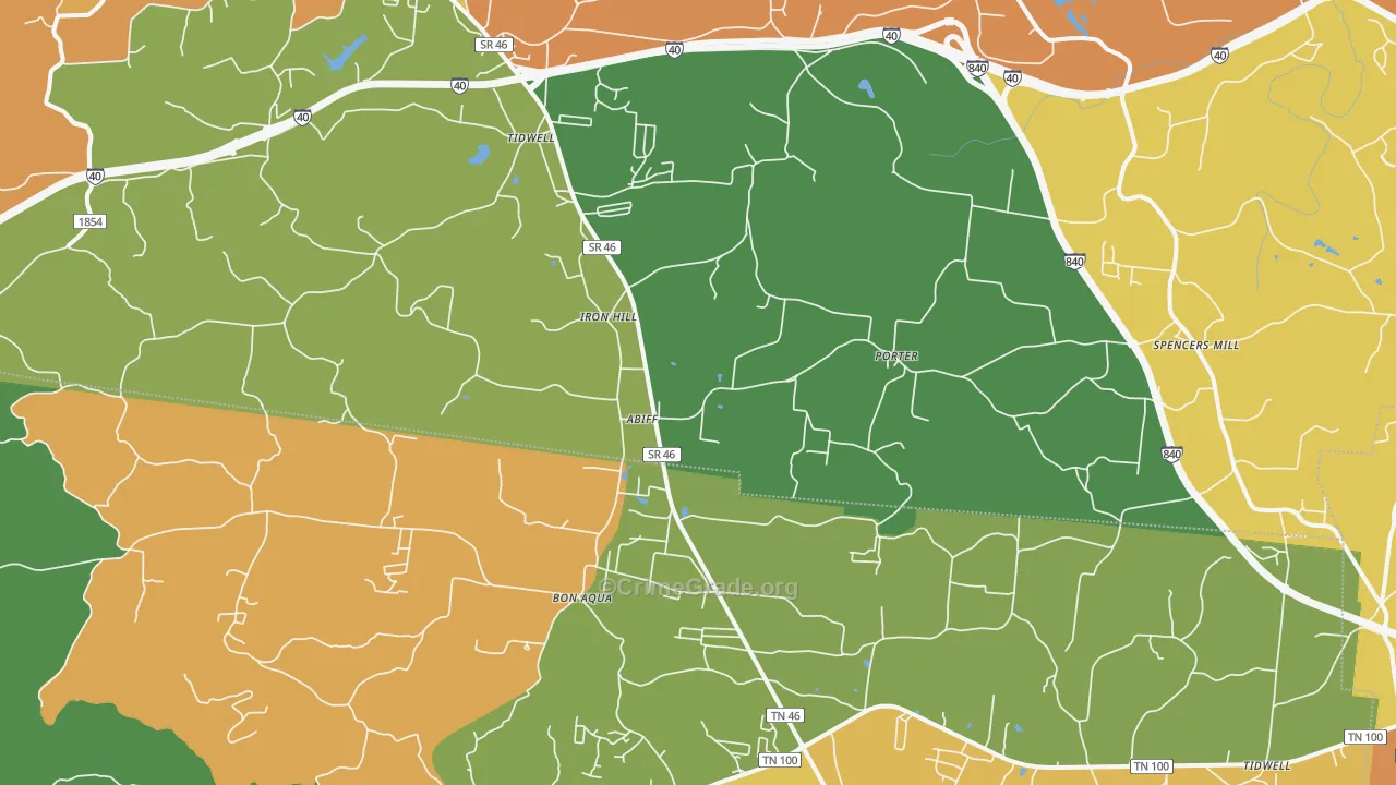Tidwell, TN Map of Robbery Rates
