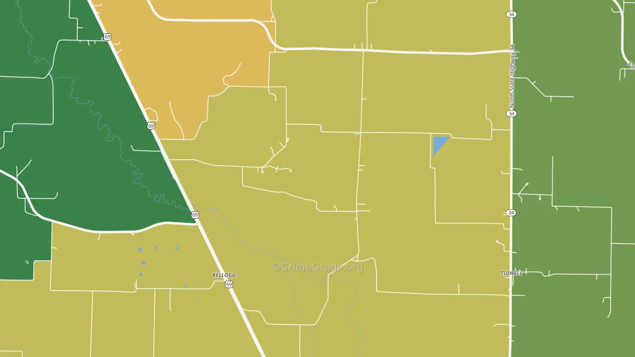 Tidwell, TX Map of Robbery Rates