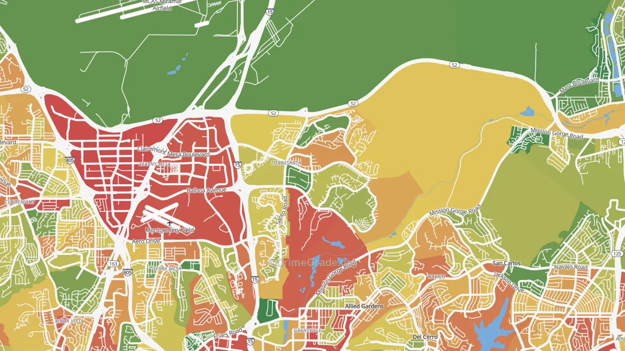 Tierrasanta, San Diego, CA Map of Robbery Rates