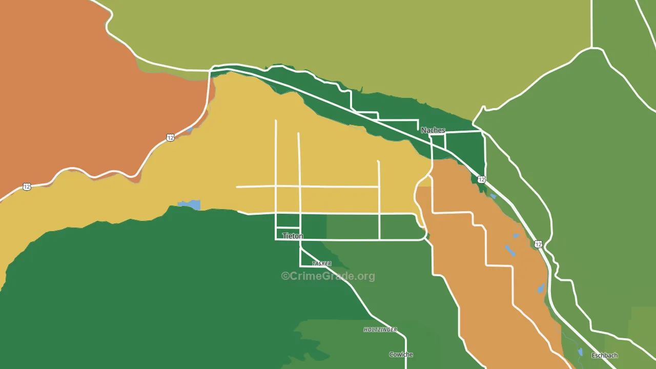 Tieton, WA Map of Robbery Rates
