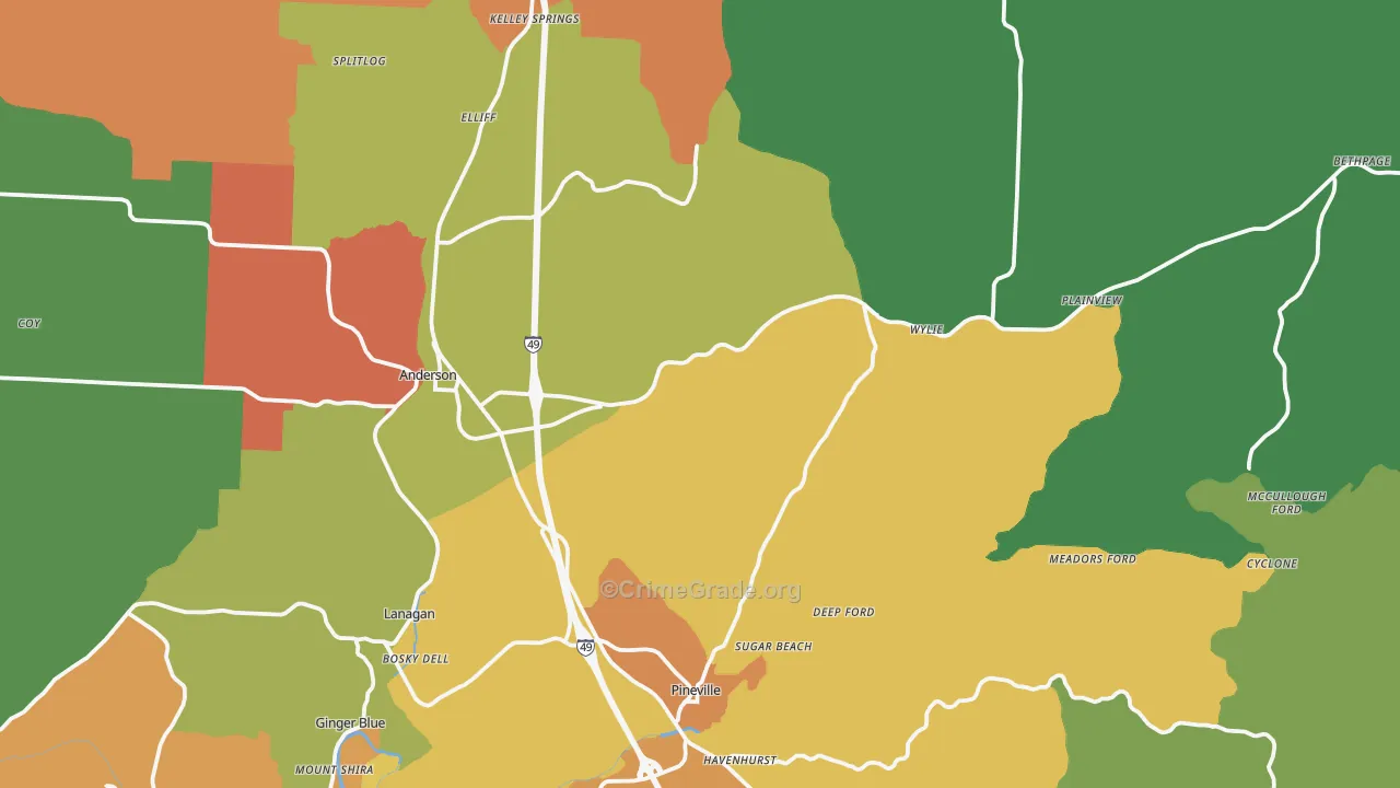 Tiff City, MO Map of Robbery Rates