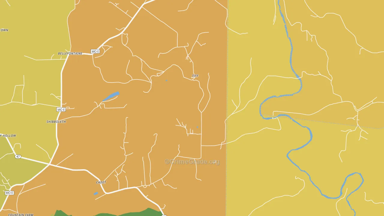 Tiff, MO Map of Robbery Rates