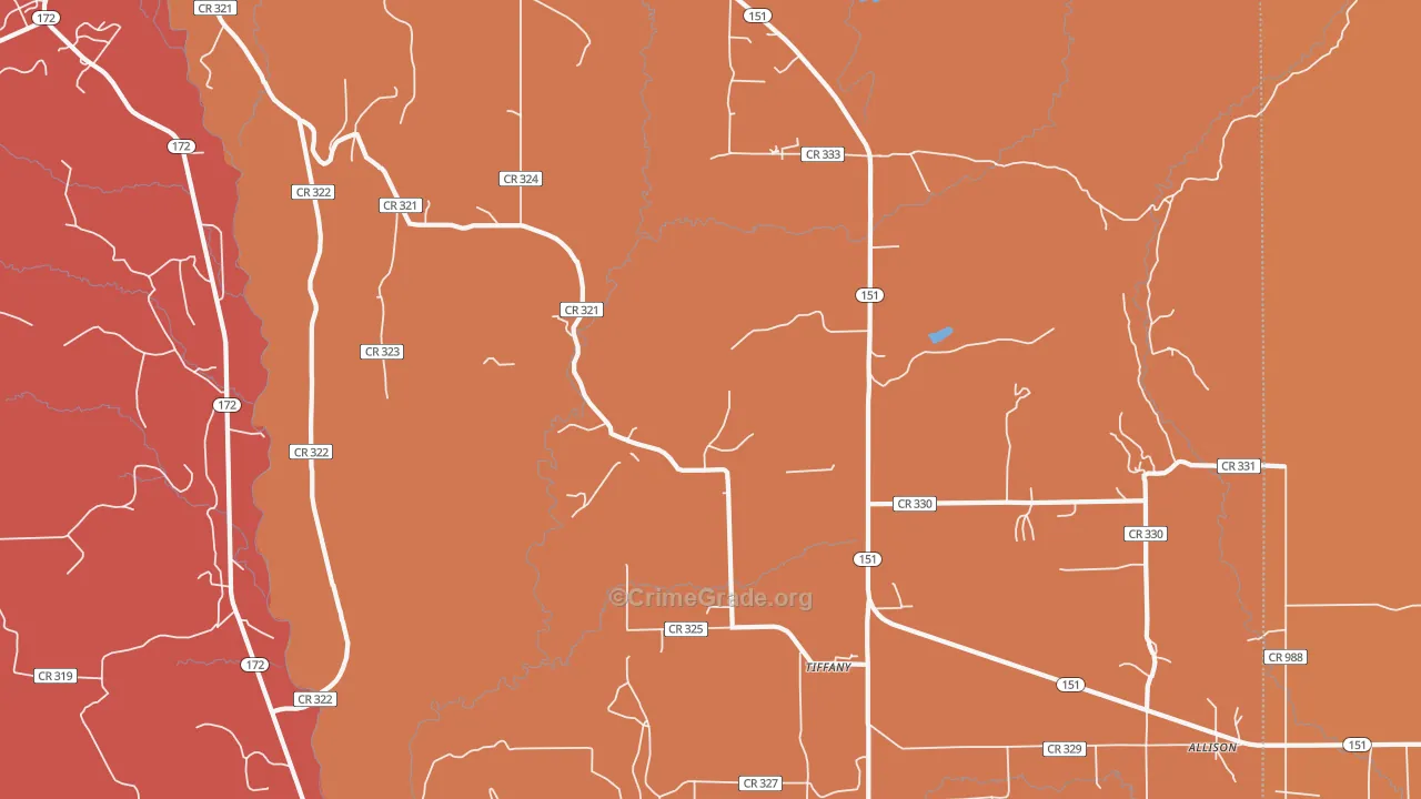 Tiffany, CO Map of Robbery Rates