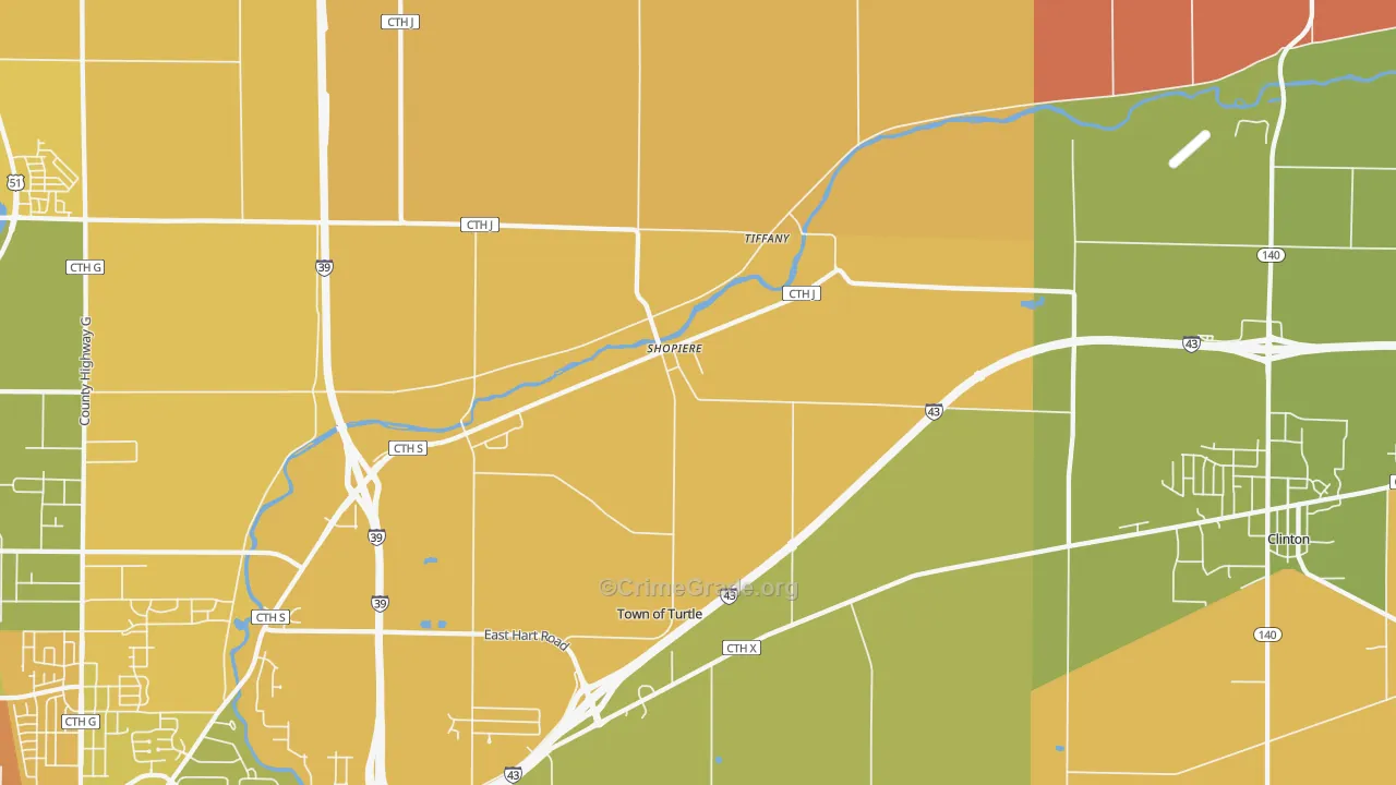 Tiffany, WI Map of Robbery Rates