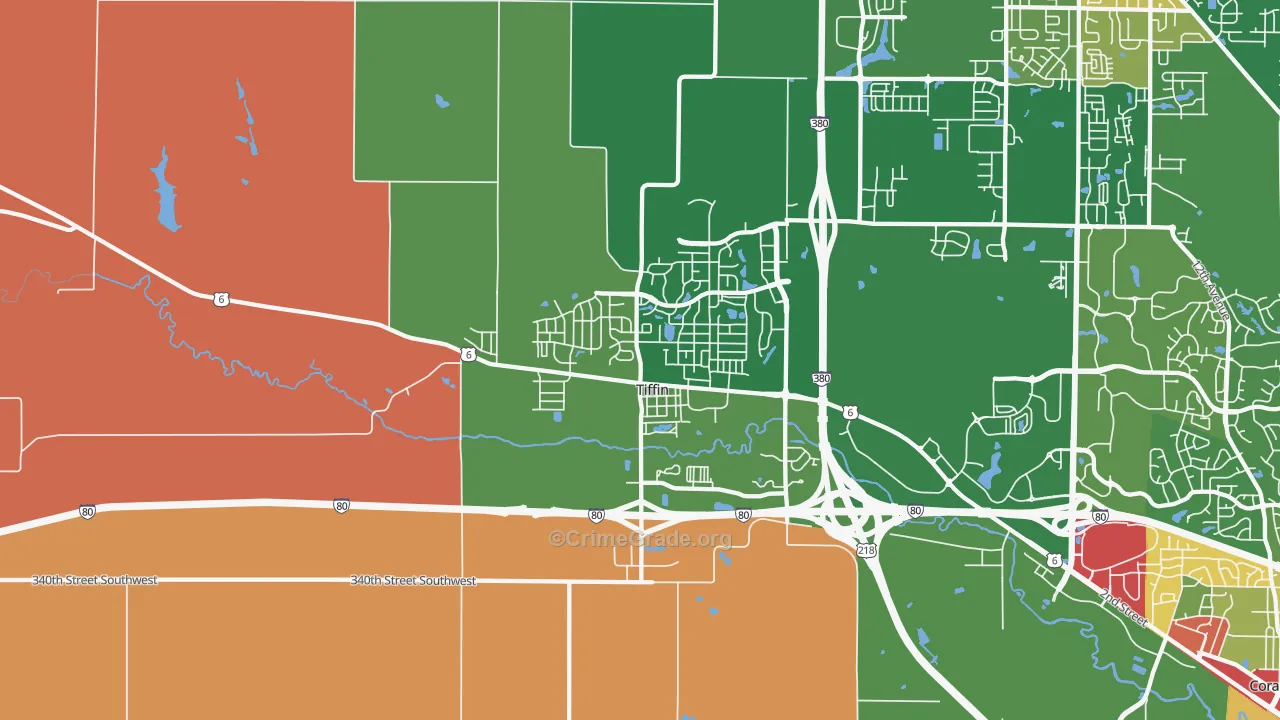 Tiffin, IA Map of Robbery Rates