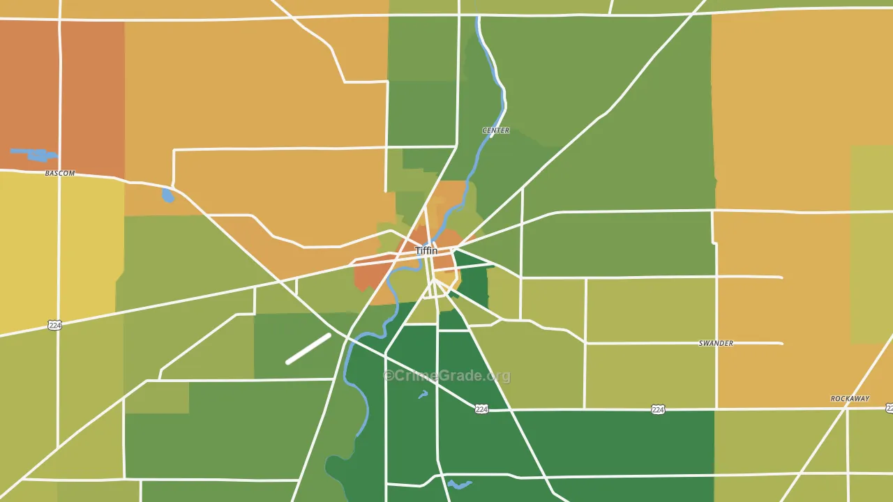 Tiffin, OH Map of Robbery Rates