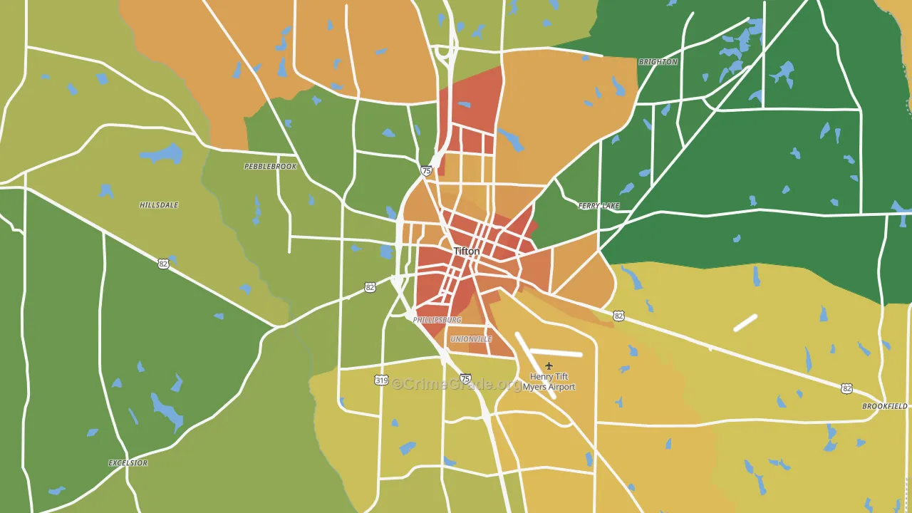 Tift County, GA Map of Robbery Rates