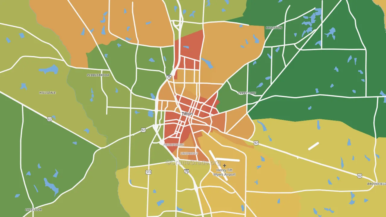 Tifton, GA Map of Robbery Rates