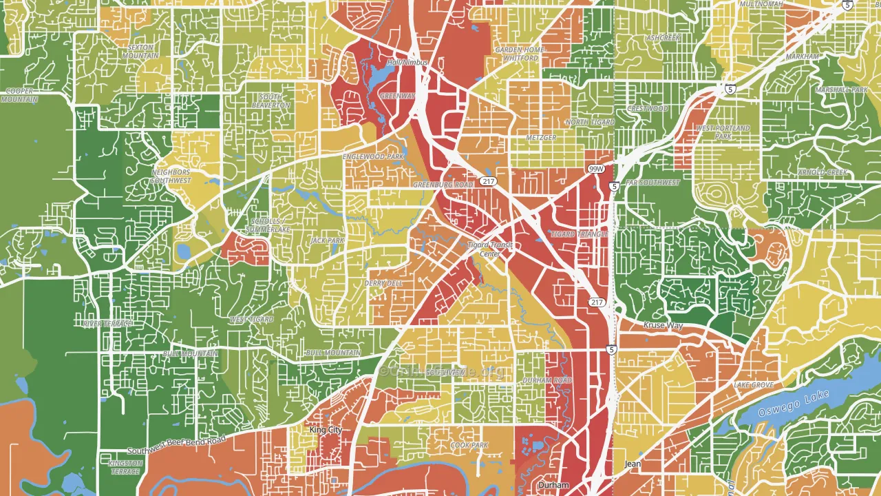 Tigard, OR Map of Robbery Rates
