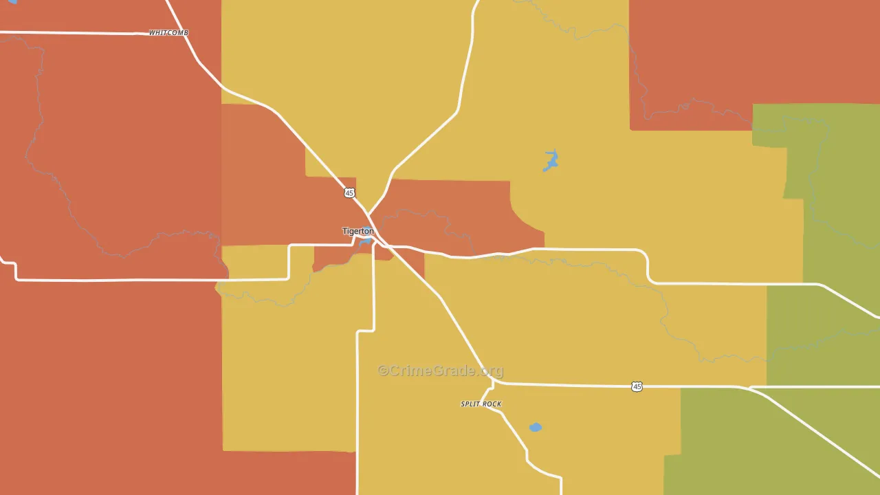 Tigerton, WI Map of Robbery Rates