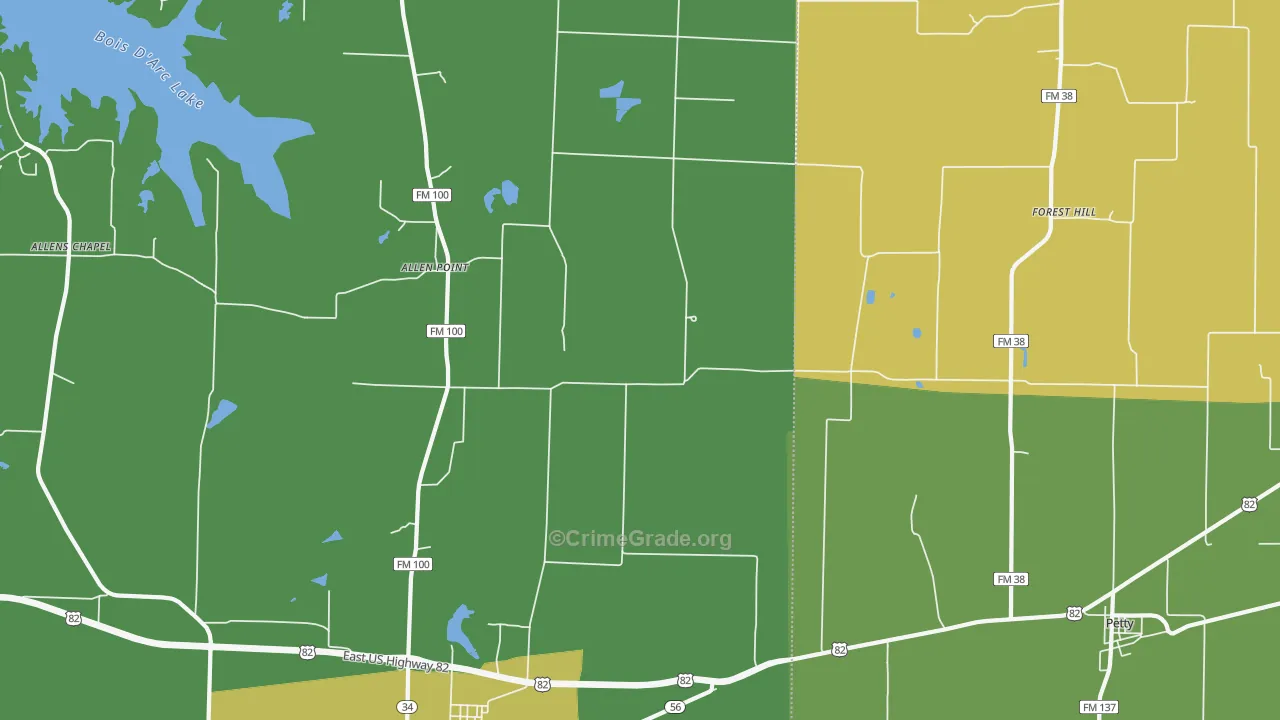 Tigertown, TX Map of Robbery Rates