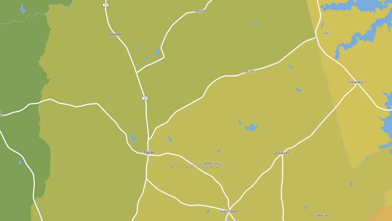 Tignall, GA Map of Robbery Rates