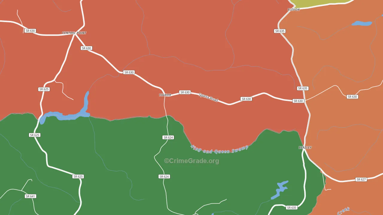 Tignor, VA Map of Robbery Rates