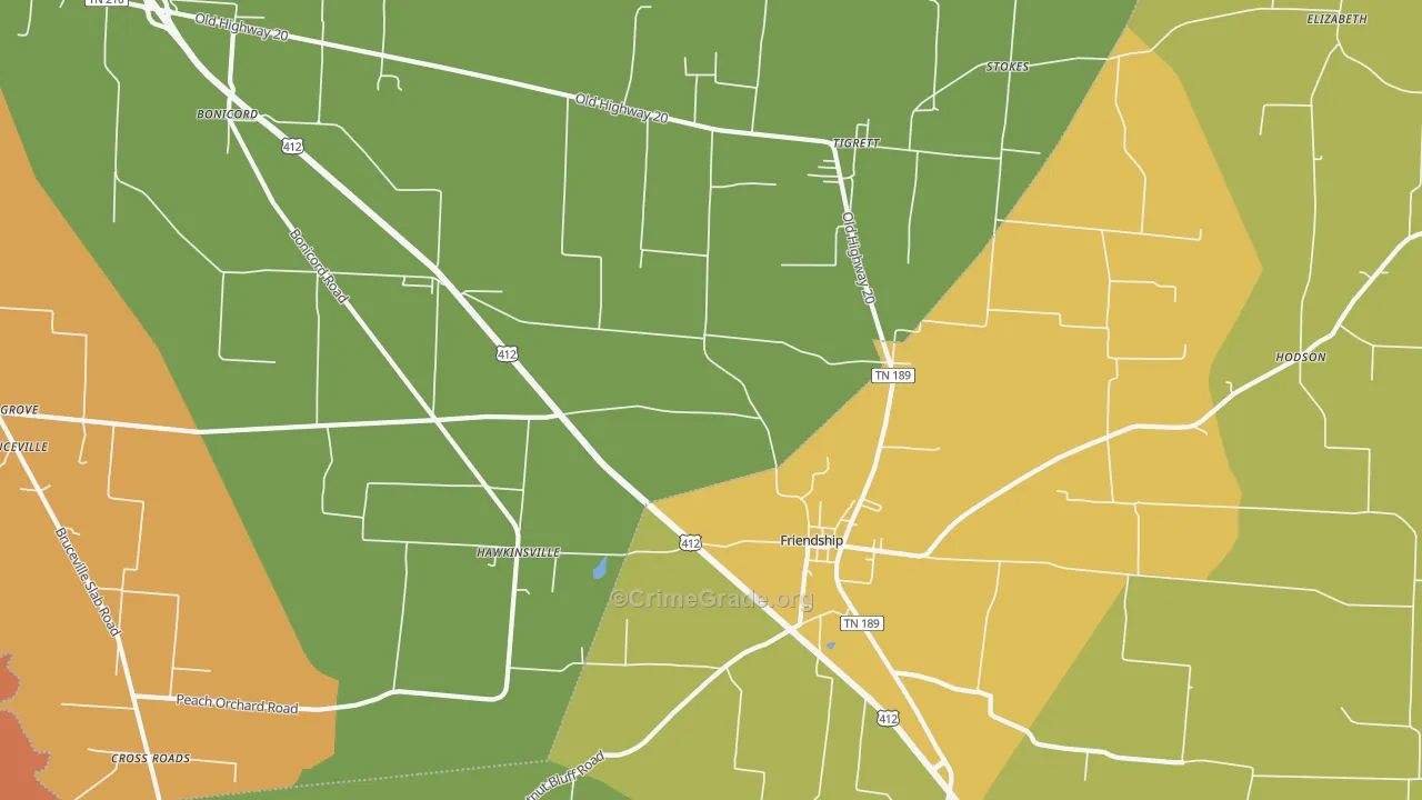 Tigrett, TN Map of Robbery Rates