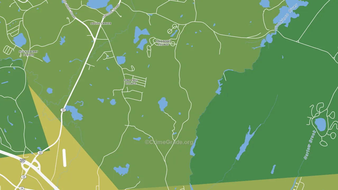 Tihonet, MA Map of Robbery Rates
