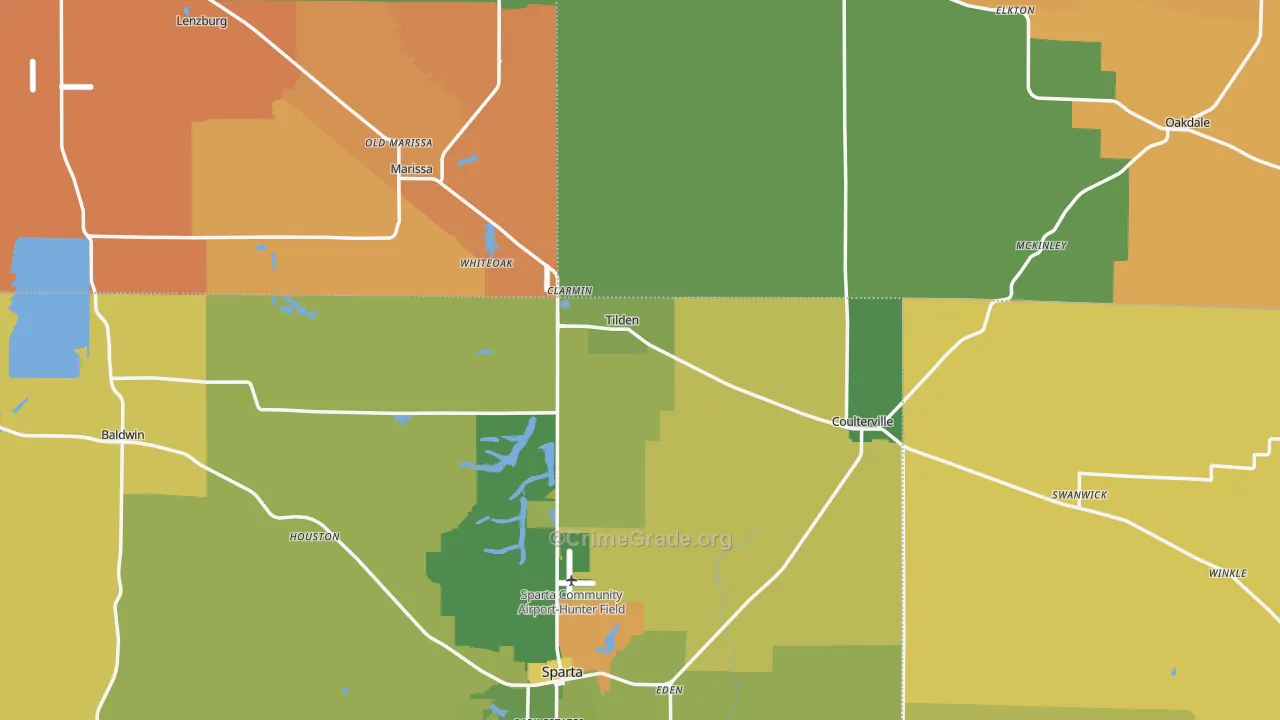 Tilden, IL Map of Robbery Rates