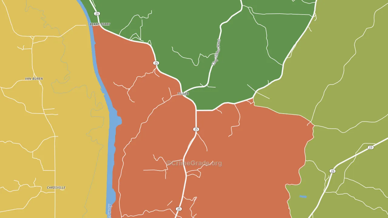 Tilden, MS Map of Robbery Rates