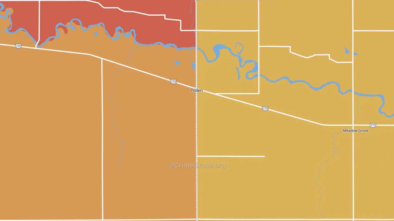 Tilden, NE Map of Robbery Rates