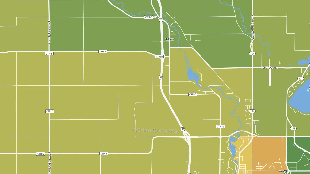 Tilden, WI Map of Robbery Rates