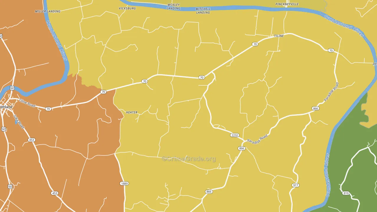 Tiline, KY Map of Robbery Rates