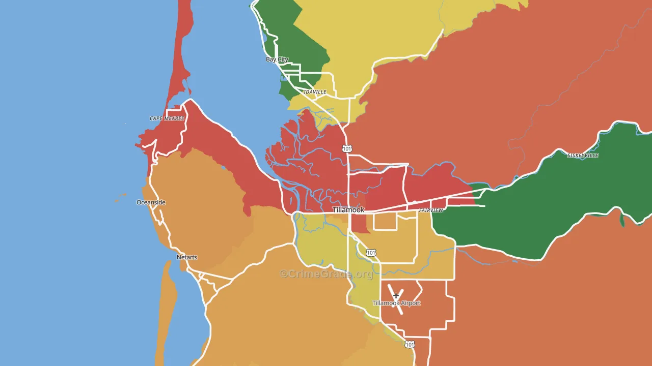 Tillamook County, OR Map of Robbery Rates