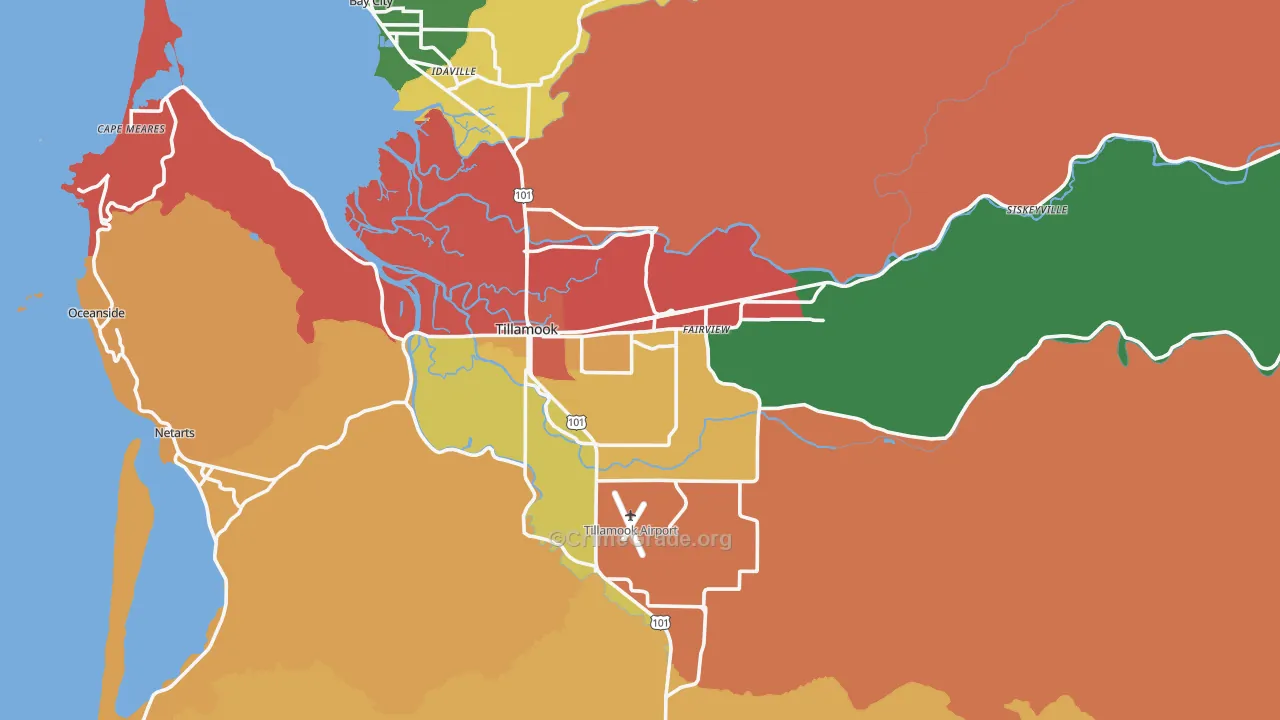 Tillamook, OR Map of Robbery Rates