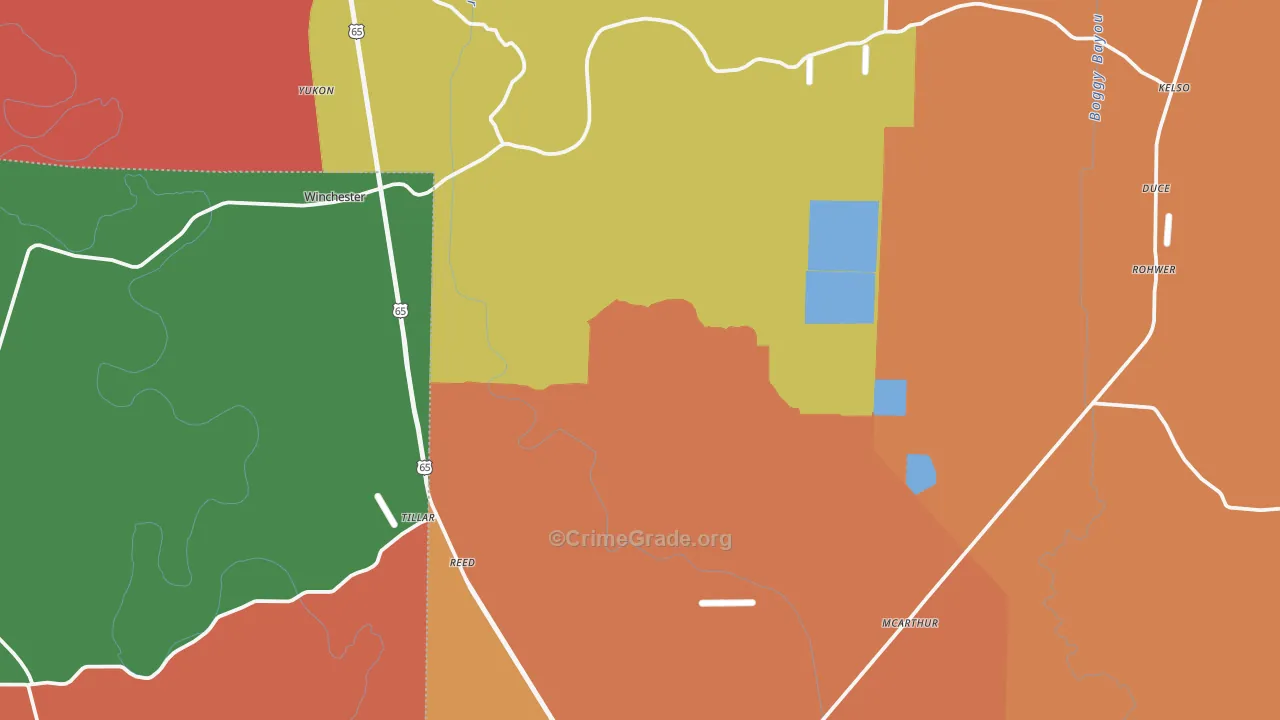 Tillar, AR Map of Robbery Rates