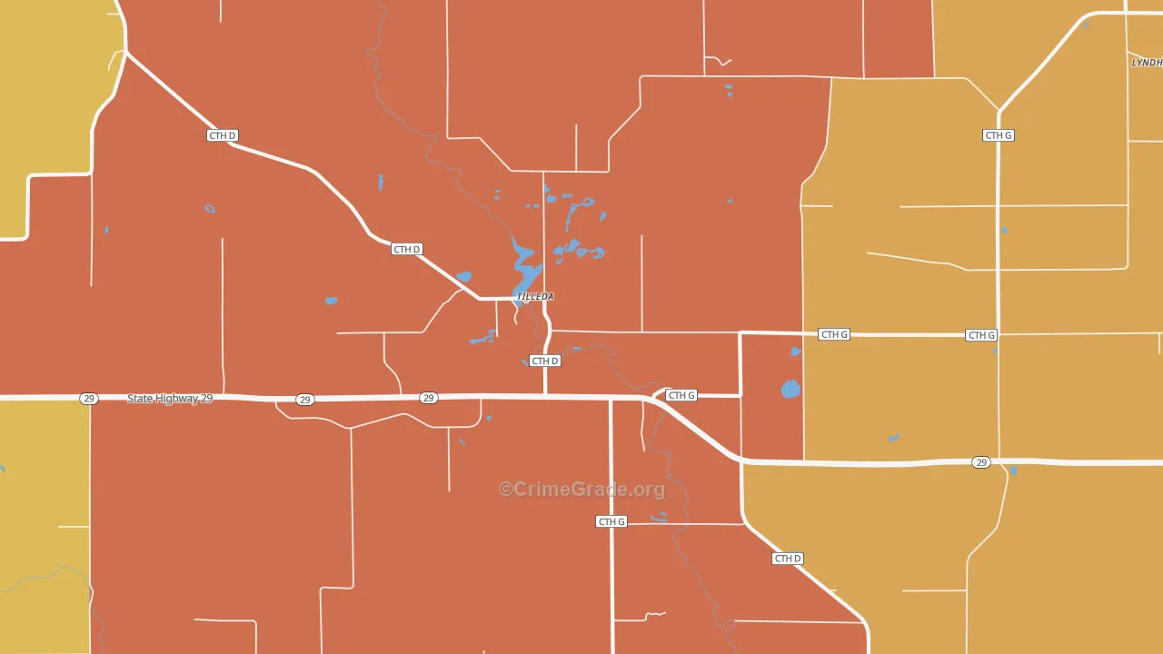Tilleda, WI Map of Robbery Rates