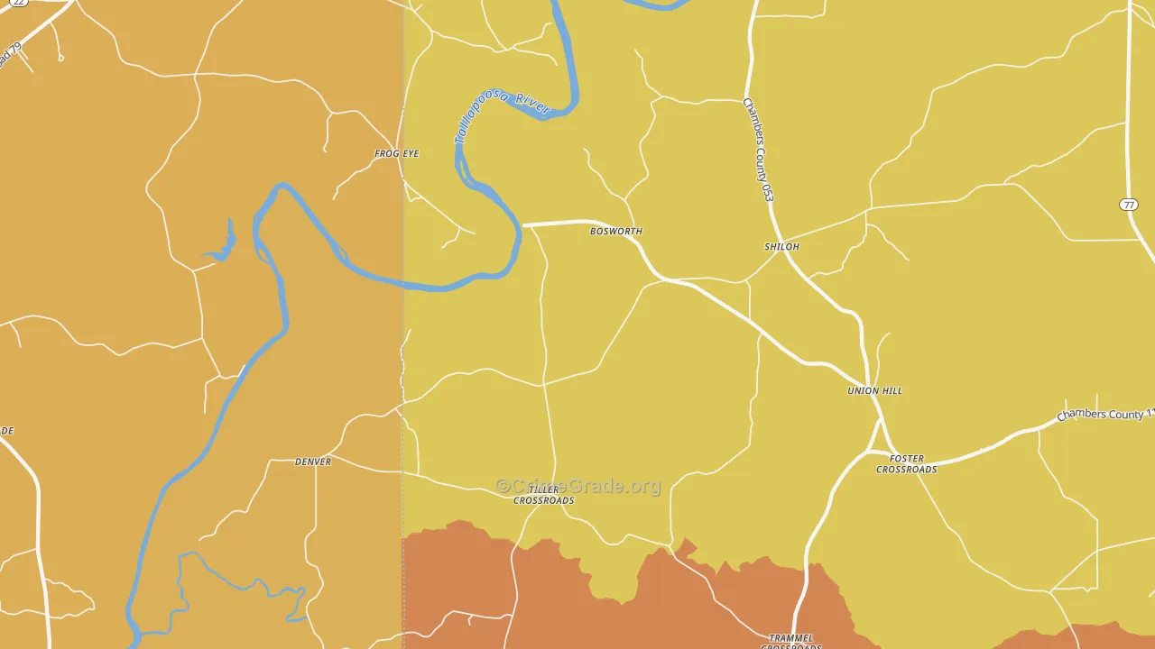 Tiller Crossroads, AL Map of Robbery Rates