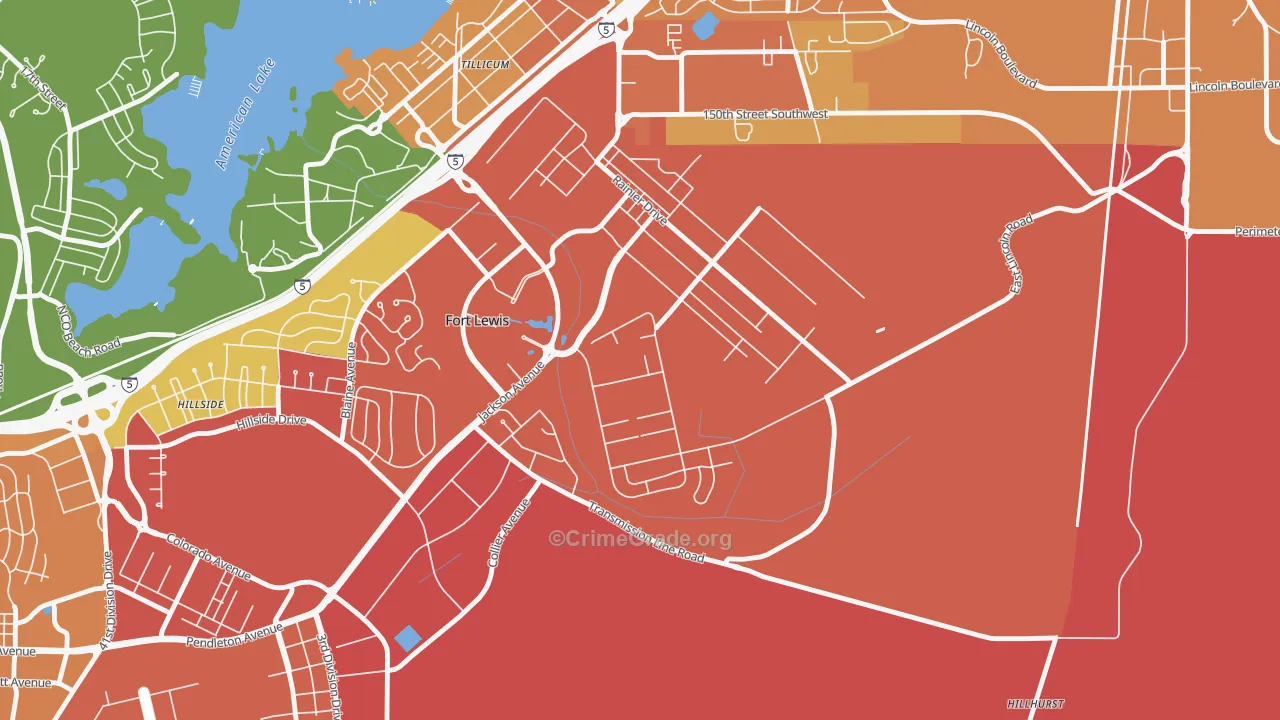 Tillicum, WA Map of Robbery Rates