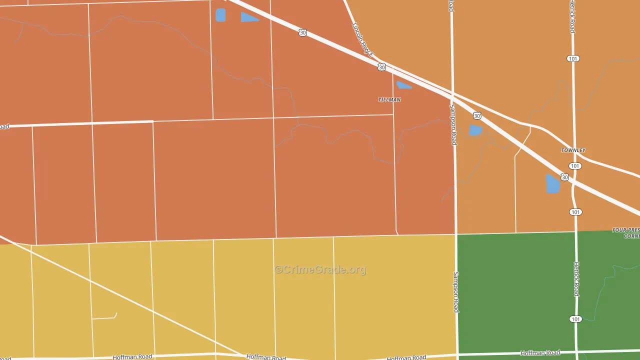 Tillman, IN Map of Robbery Rates