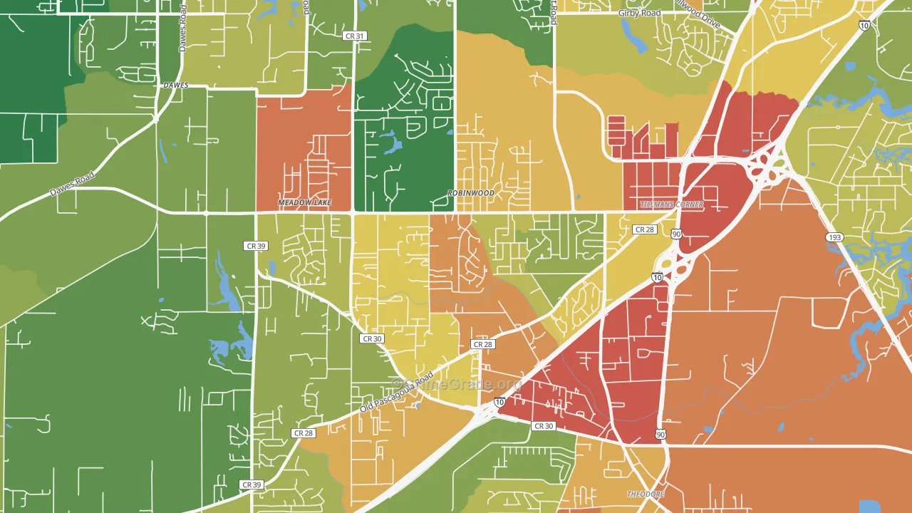 Tillmans Corner, AL Map of Robbery Rates