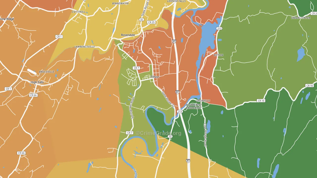 Tillson, NY Map of Robbery Rates