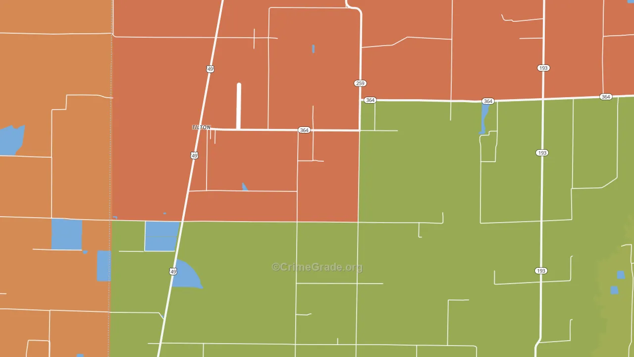 Tilton, AR Map of Robbery Rates