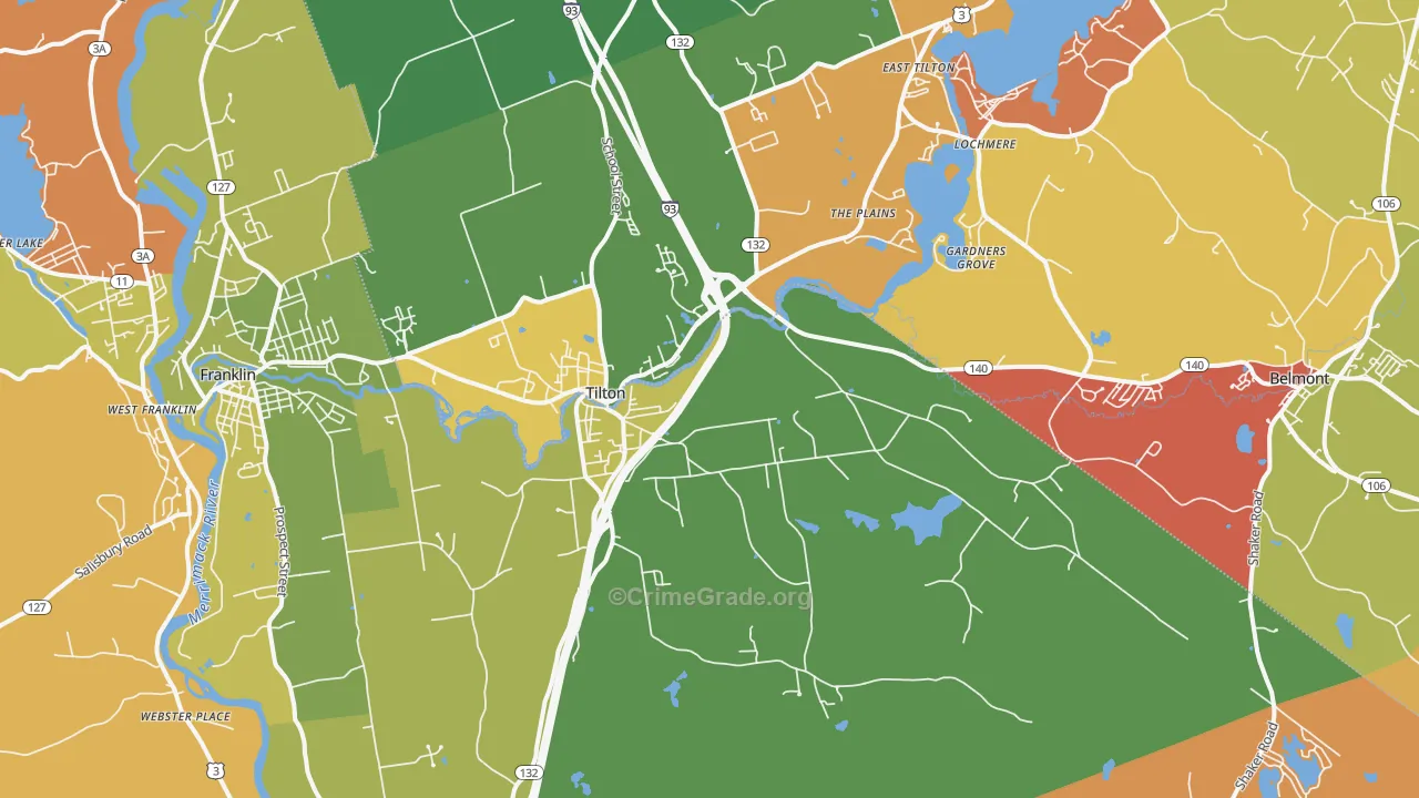 Tilton, NH Map of Robbery Rates