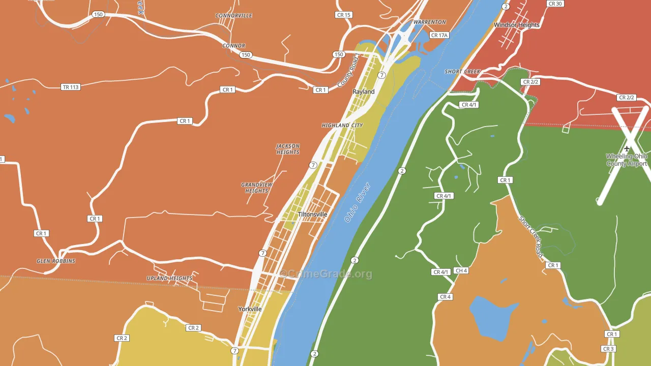 Tiltonsville, OH Map of Robbery Rates