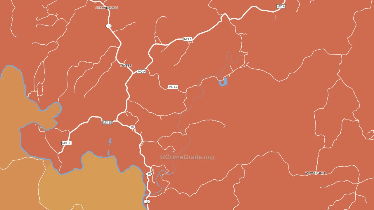 Timber, MO Map of Robbery Rates