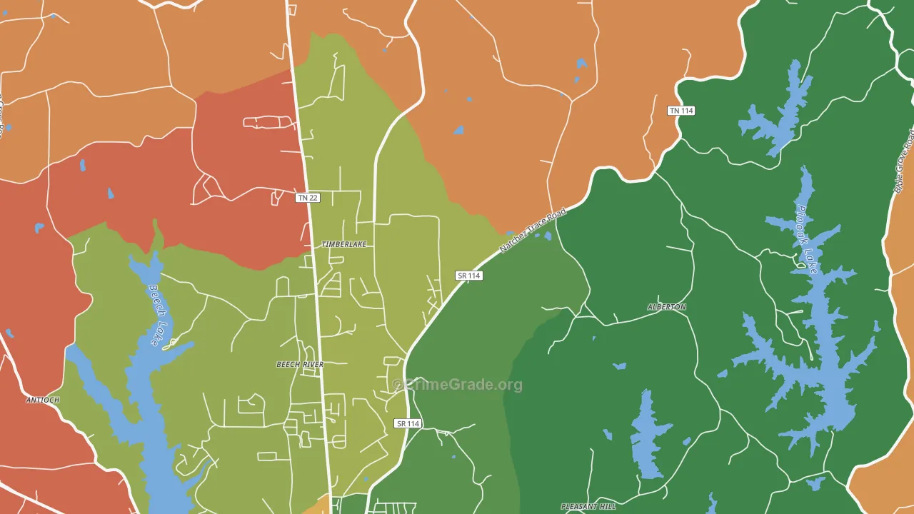 Timberlake, TN Map of Robbery Rates
