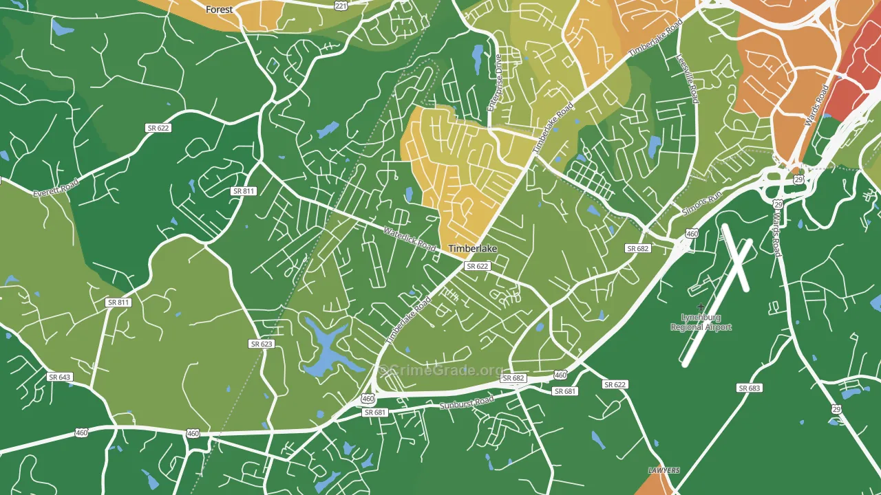 Timberlake, VA Map of Robbery Rates