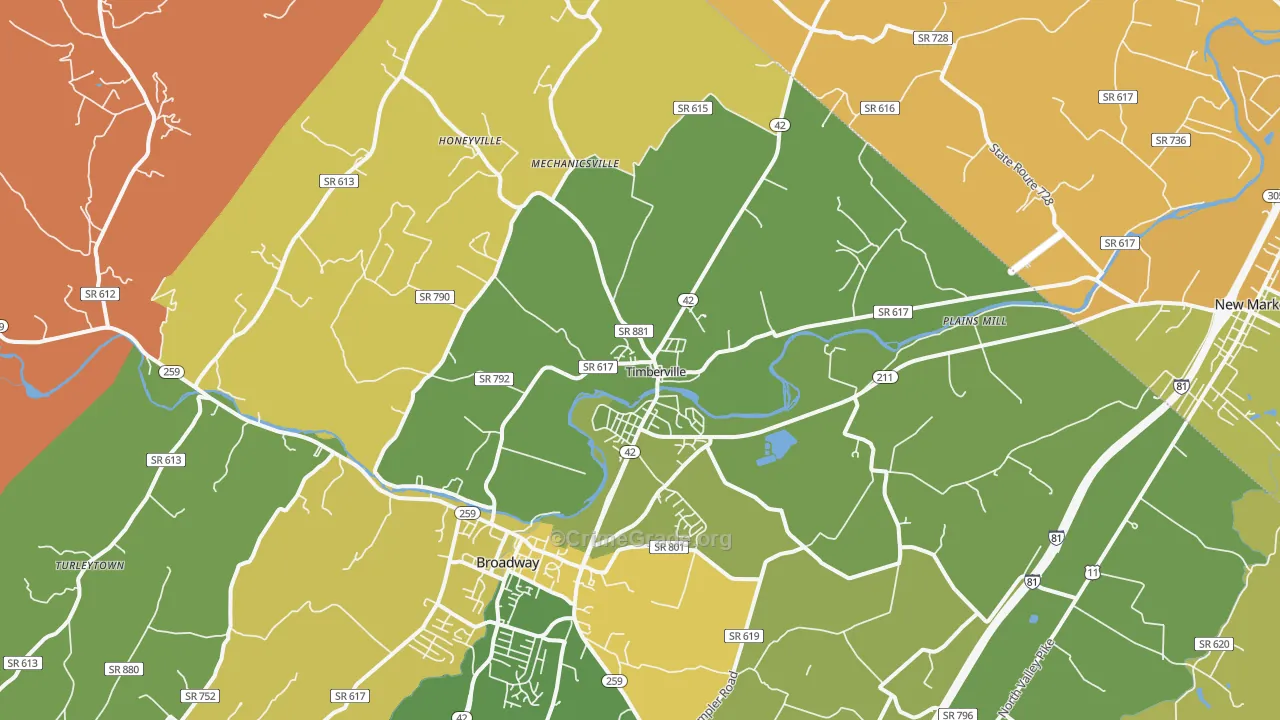 Timberville, VA Map of Robbery Rates