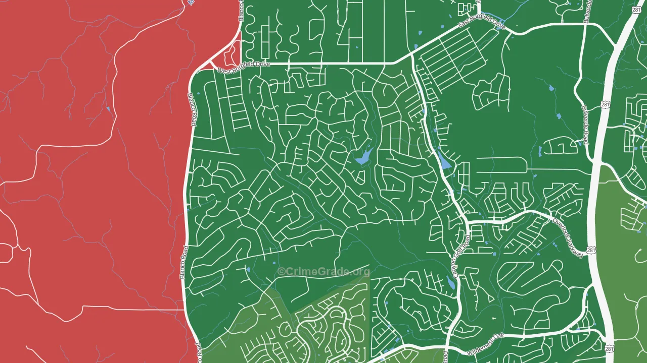 Timberwood Park, San Antonio, TX Map of Robbery Rates