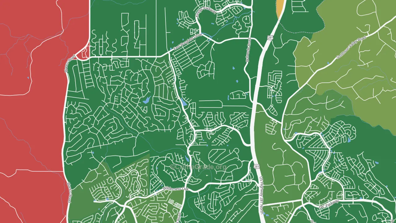 Timberwood Park, TX Map of Robbery Rates