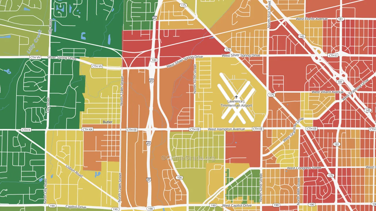 Timmerman West, Milwaukee, WI Map of Robbery Rates