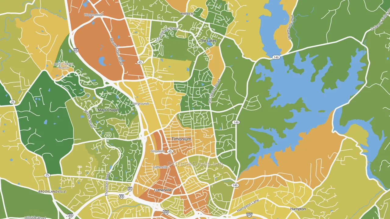 Timonium, MD Map of Robbery Rates