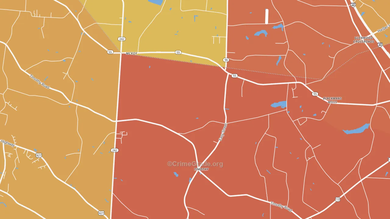 Timothy, NC Map of Robbery Rates