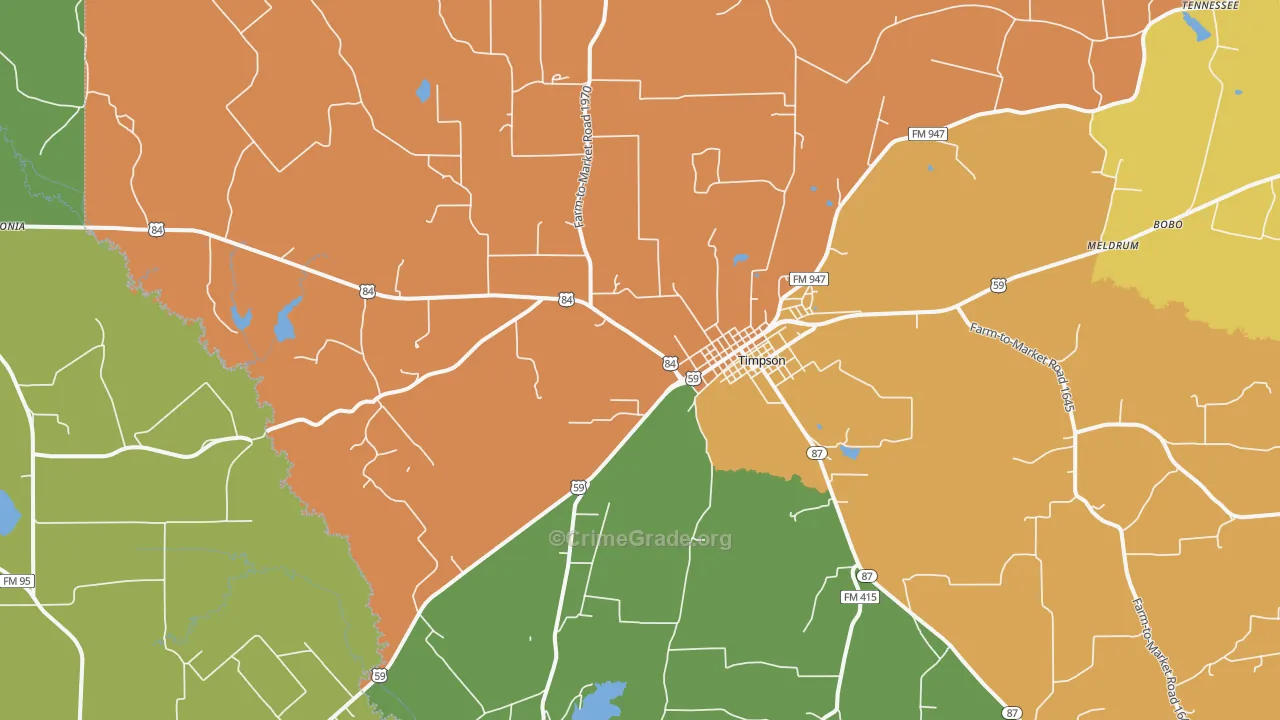 Timpson, TX Map of Robbery Rates