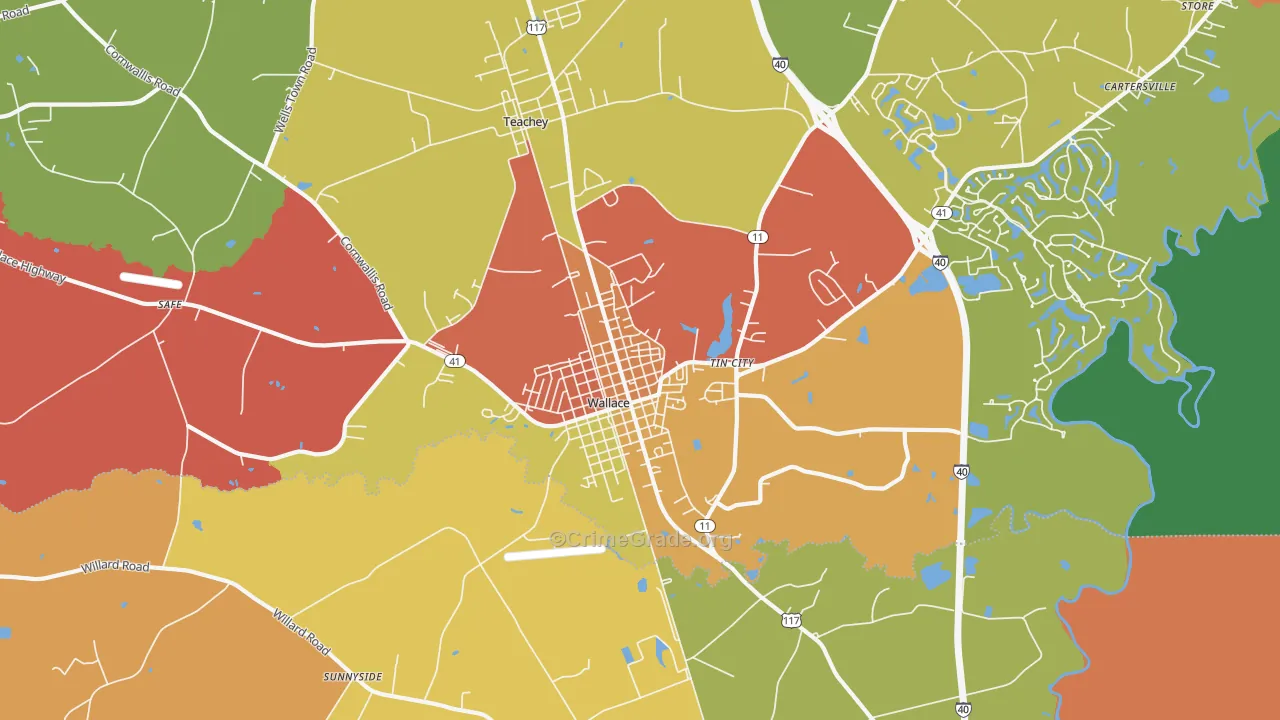 Tin City, NC Map of Robbery Rates