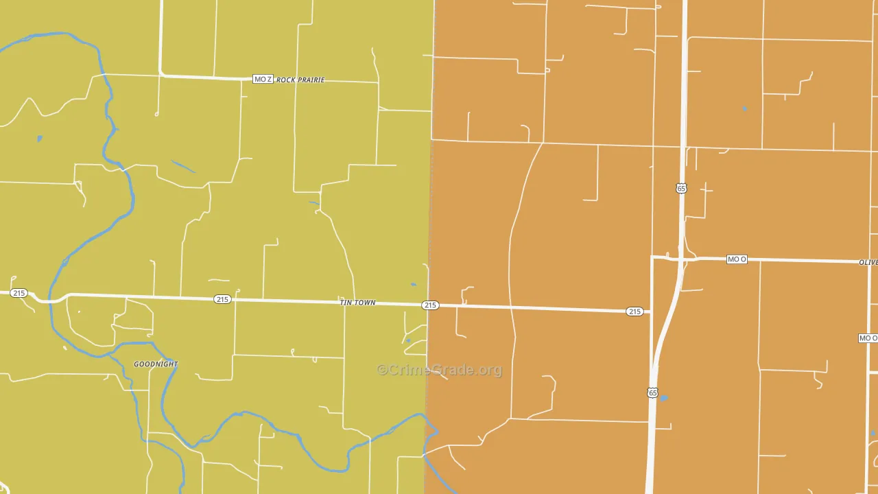 Tin Town, MO Map of Robbery Rates