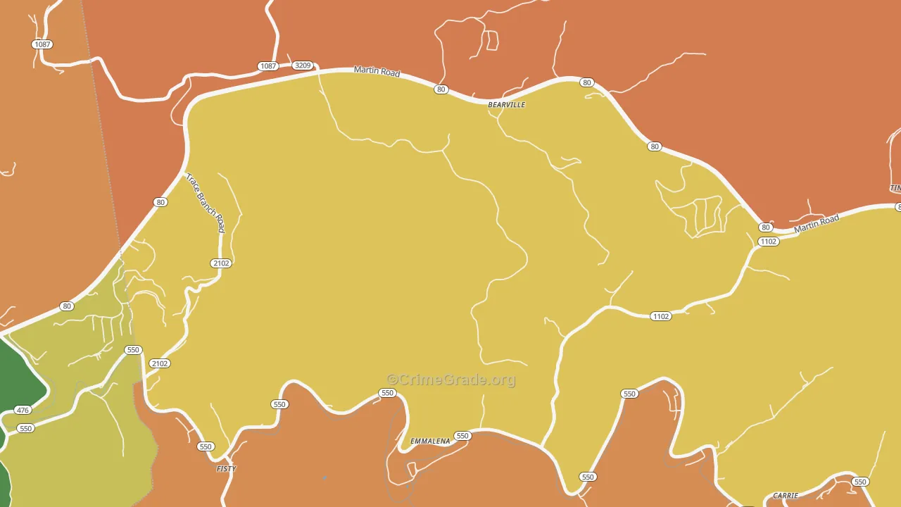 Tina, KY Map of Robbery Rates