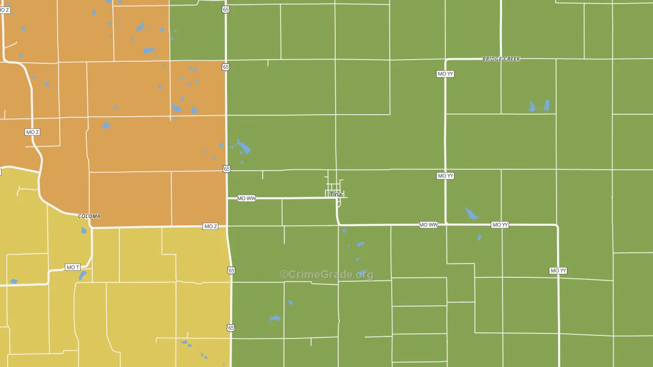 Tina, MO Map of Robbery Rates